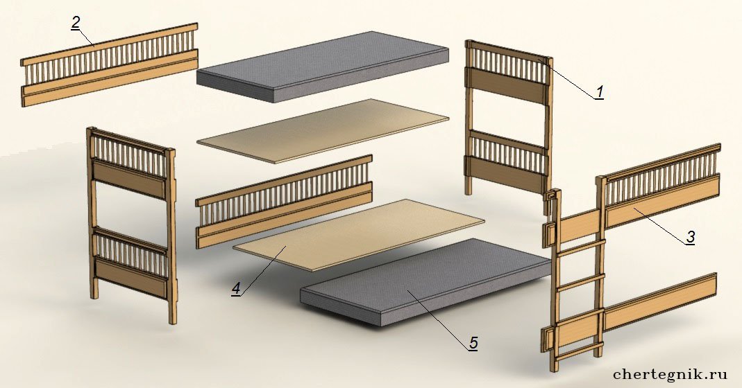 Схема для изготовления двухъярусной кровати