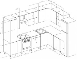 Чертежи кухонных гарнитуров. Модели, схемы расположения и размеры гарнитуров